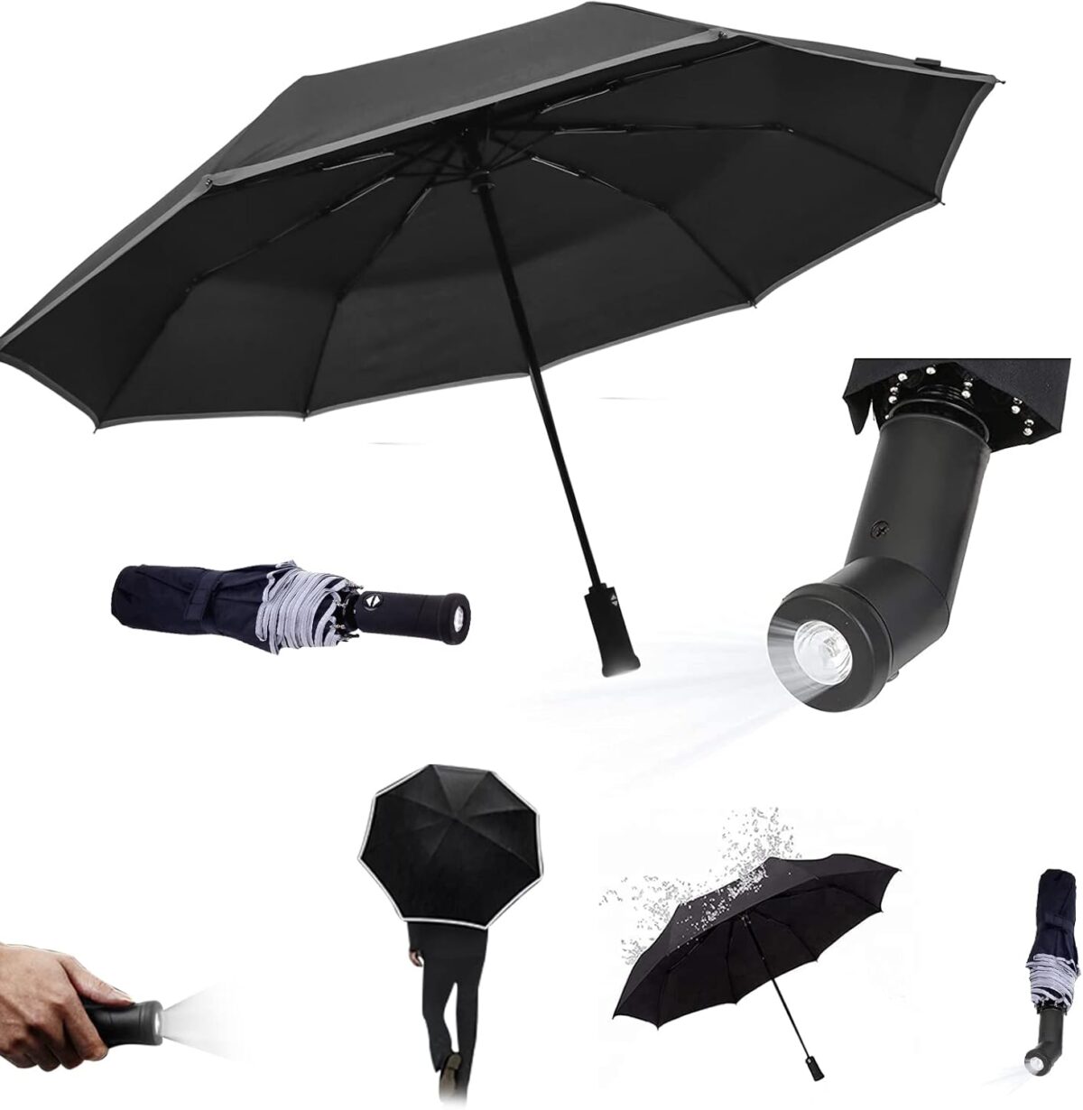 Black umbrella with light